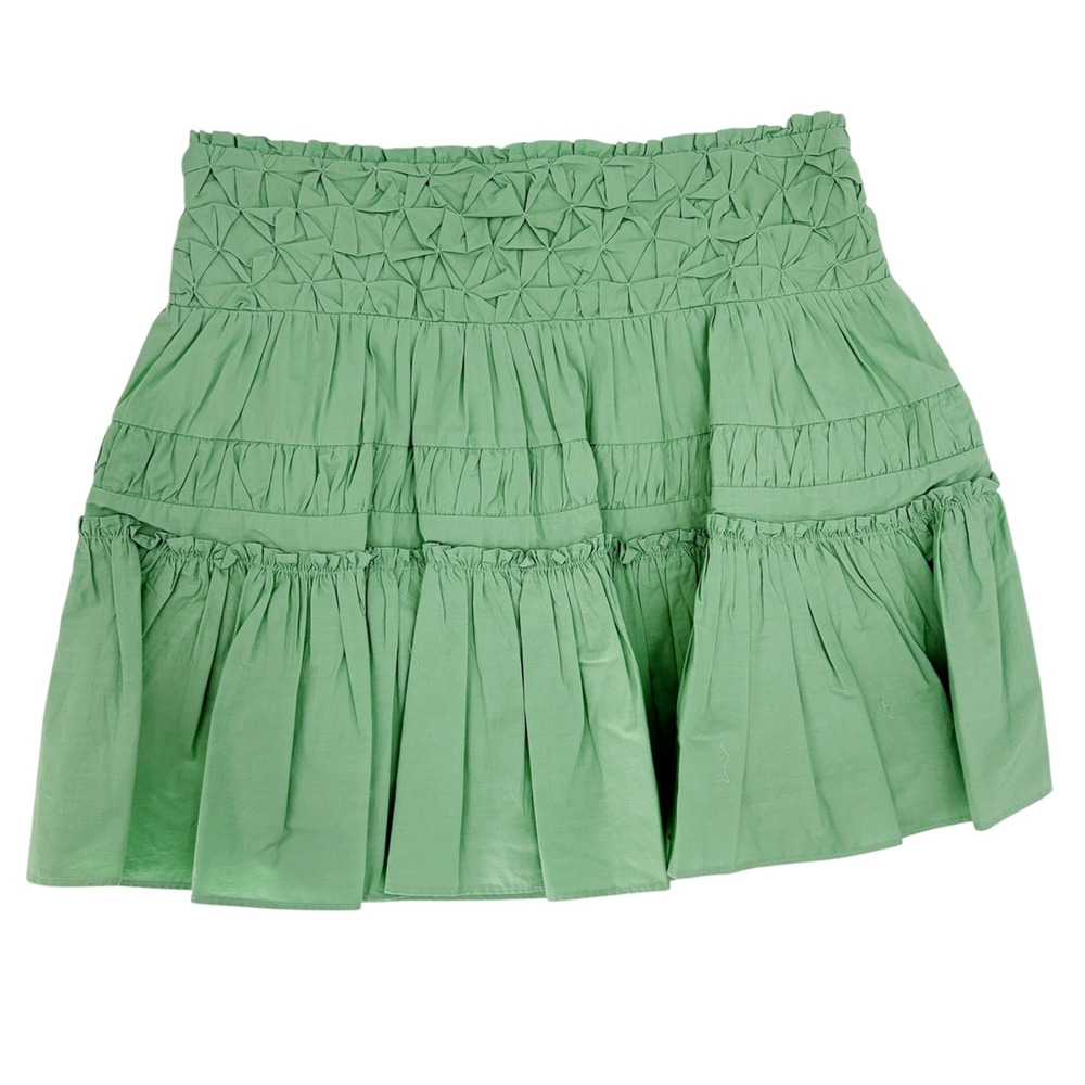RAMY BROOK Skirt NEW Size L Jordan Smocked Green Tiered Cotton Miniskirt $295 - Picture 2 of 5